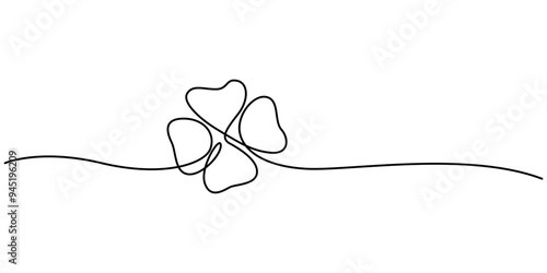 Continuous linear drawing of clover leaves. One line drawing background. Vector illustration. Linear drawing image of saint patrick clover leaf, Clover one line art vector illustration.