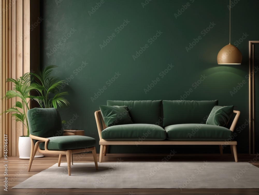 Green Sofa and Armchair in a Modern Living Room Green Sofa and Armchair in a Modern Living Room