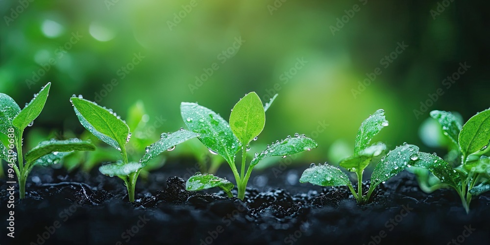 New Life: Green Seedlings Emerging from the Earth New Life: Green Seedlings Emerging from the Earth