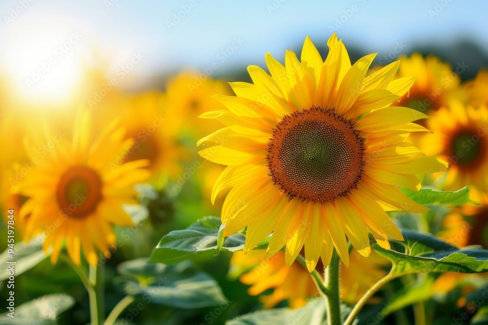 Endless field of sunflowers illuminated by the sun, harvest and agricultural business concept
Endless field of sunflowers illuminated by the sun, harvest and agricultural business concept