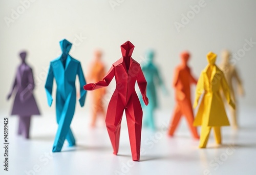 Human origami figures constructed from colorful paper - Concept for diversity