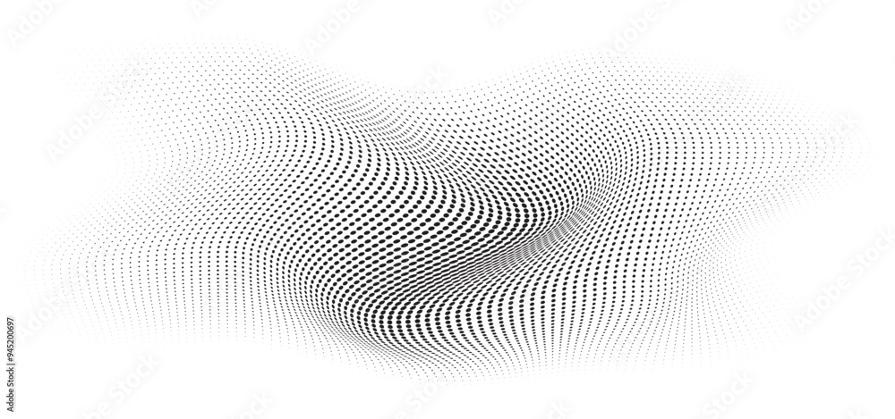 Flowing Wave Dot Halftone Pattern: Curve Gradient Shape on Transparent Background. Suitable for AI, Tech, Network, Digital, Science, and Technology Themes. Flowing Wave Dot Halftone Pattern: Curve Gradient Shape on Transparent Background. Suitable for AI, Tech, Network, Digital, Science, and Technology Themes.