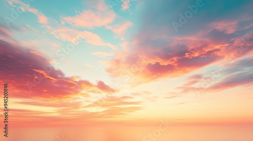 Sunrise over a calm horizon: A breathtaking view of a colorful morning sky, where orange sunlight filters through scattered clouds