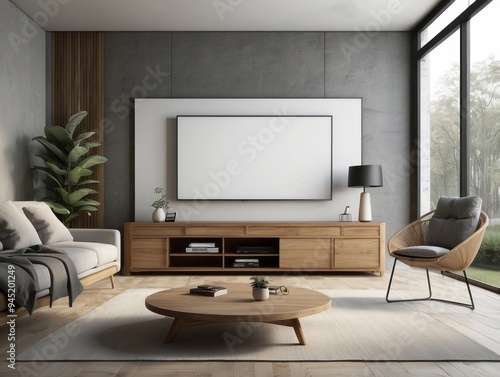 Modern Living Room with a Large Television and a Cozy Seating Area