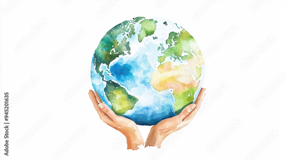 World globe with hands holding it gently, symbolizing unity, gentle brush strokes, Watercolor style World globe with hands holding it gently, symbolizing unity, gentle brush strokes, Watercolor style