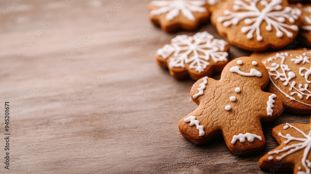 Decorated gingerbread cookies on rustic table for christmas celebrations Decorated gingerbread cookies on rustic table for christmas celebrations