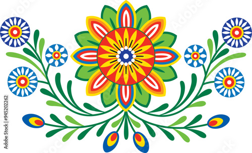 Folklore ornaments from Slovakia. Colorful floral patterns of folk paintings.