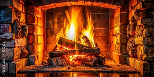 10. A warm orange-red glow emanates from a crackling fireplace on a cozy winter evening, a realistic photo image.