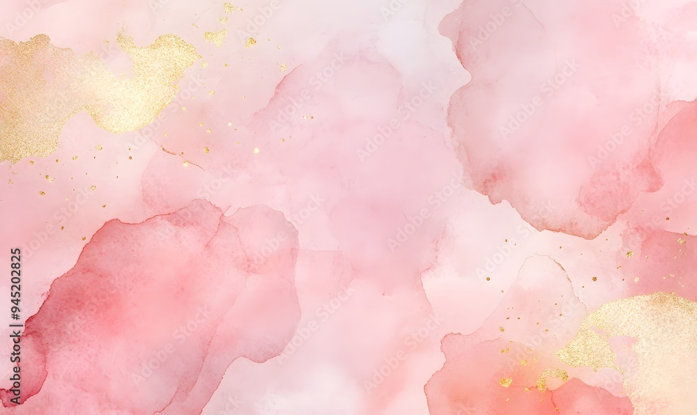 Fototapeta premium soft watercolor wet background in blush pink and gold foil tones, Generative AI