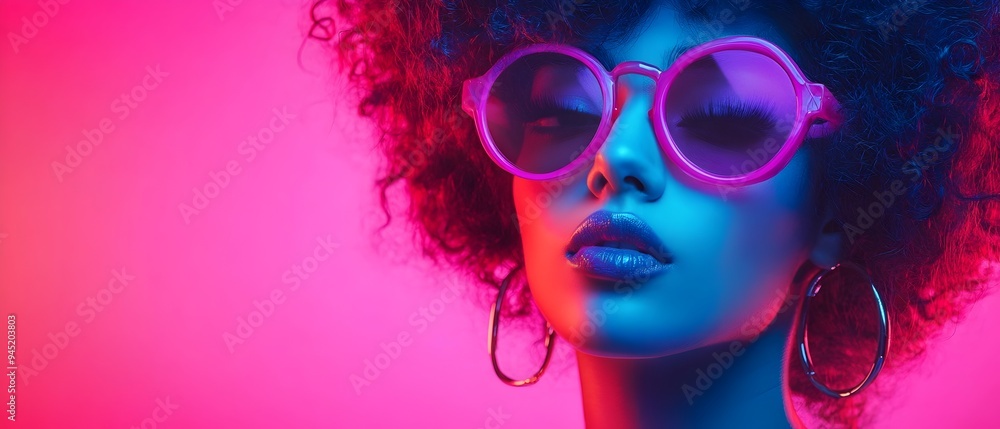 Vibrant Retro Halloween Costume Contest with Neon Accents and Bold Hair   Photography Concept with Colorful Backdrop and Copy Space