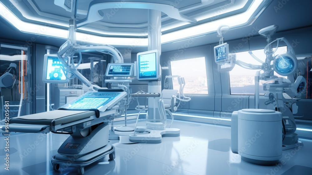 Sterile operating room with advanced robotic surgery tools Sterile operating room with advanced robotic surgery tools