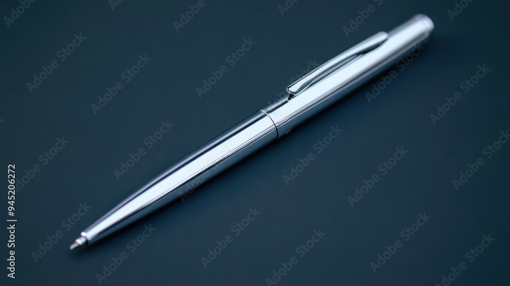 A chrome effect pen with a sleek design and glossy surface, chrome effect, pen, sleek A chrome effect pen with a sleek design and glossy surface, chrome effect, pen, sleek