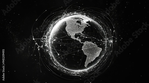 A digital globe with satellite orbits, illustrating global internet connectivity.