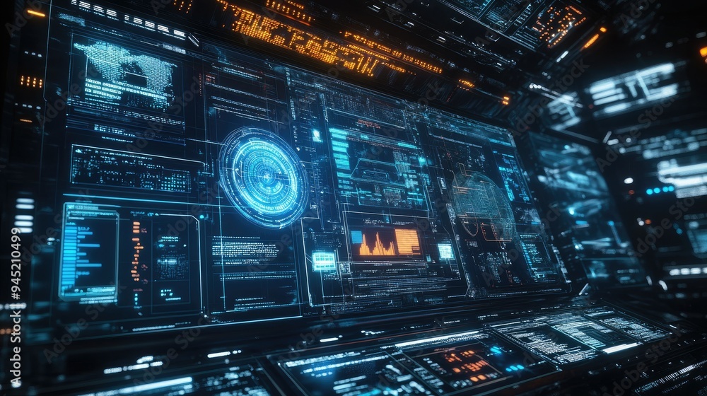 Fototapeta premium A digital interface displaying a communication network, symbolizing advanced technology.