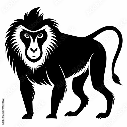 Baboon Silhouette Vector on a White Background