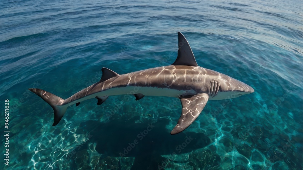 Obraz premium Hammerhead Shark Drone Shot Ocean 