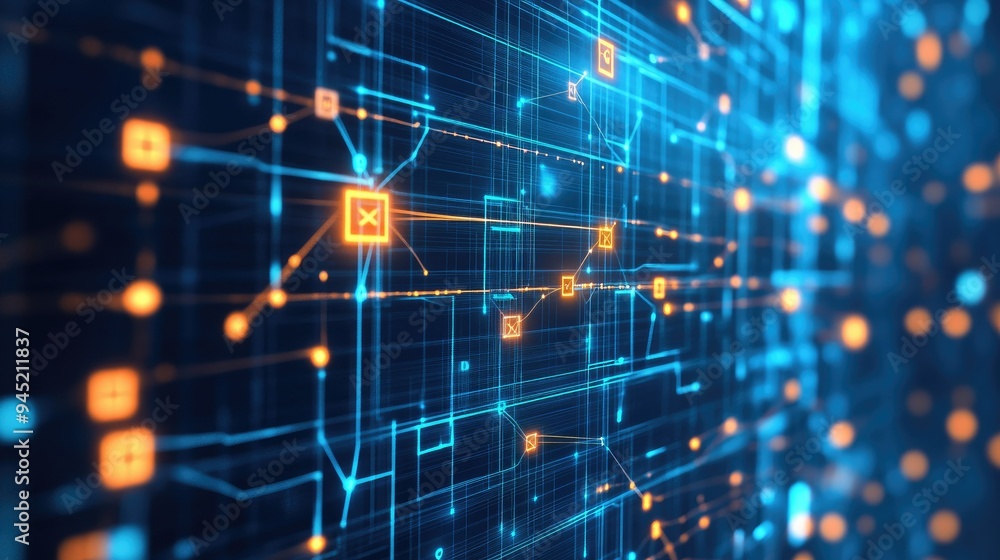 A digital interface displaying network connections and data flow, symbolizing communication technology. A digital interface displaying network connections and data flow, symbolizing communication technology.