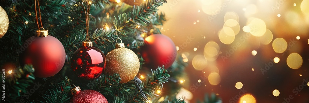 Christmas background featuring a close - up of a decorated tree with red and gold ornaments Christmas background featuring a close - up of a decorated tree with red and gold ornaments