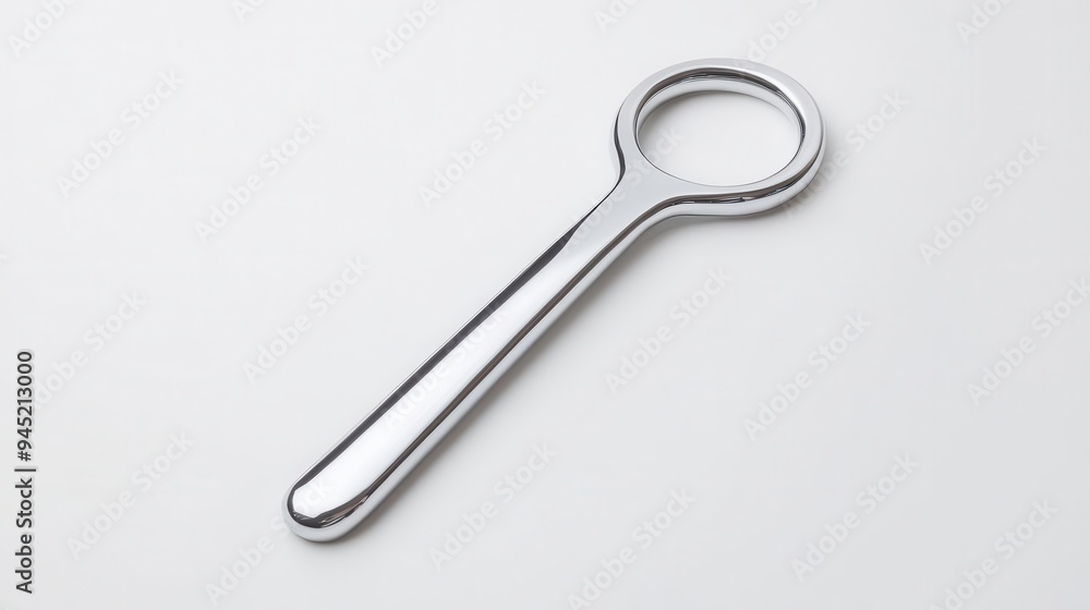 A chrome effect bottle opener with a polished surface and minimalist design, chrome effect, bottle opener, polished A chrome effect bottle opener with a polished surface and minimalist design, chrome effect, bottle opener, polished