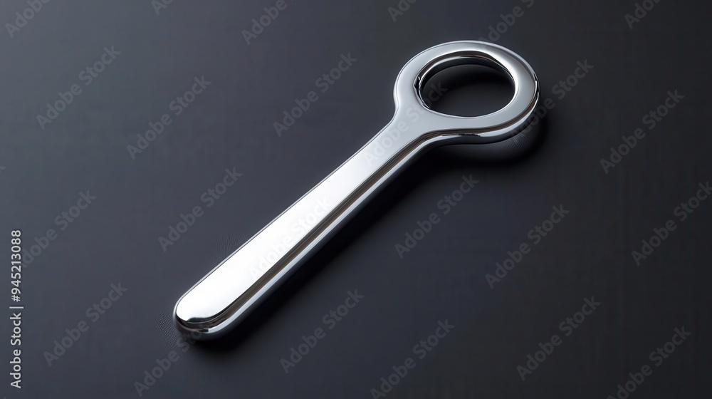 A chrome effect bottle opener with a polished surface and minimalist design, chrome effect, bottle opener, polished A chrome effect bottle opener with a polished surface and minimalist design, chrome effect, bottle opener, polished