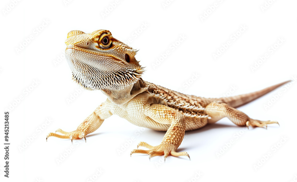 Obraz premium Exotic lizard bearded dragon on light background, lizard in natural pose. Close-up. Copy space. Generative AI