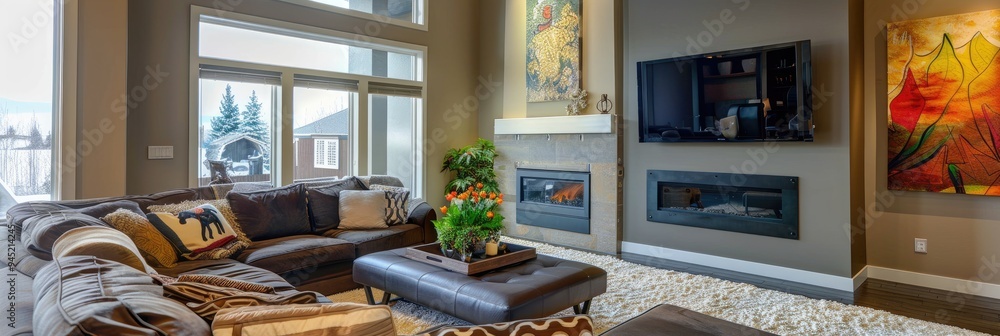 Modern living area featuring a sofa and a TV. Modern living area featuring a sofa and a TV.