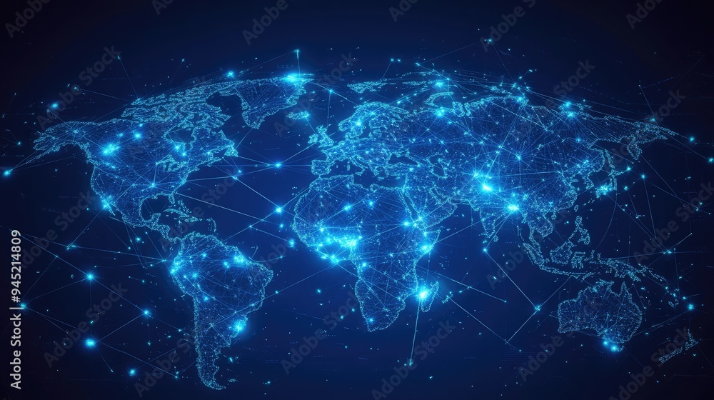 A digital world map with satellite symbols indicating global internet connections. A digital world map with satellite symbols indicating global internet connections.