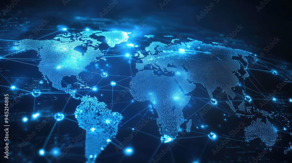 A digital world map with satellite symbols indicating global internet connections. A digital world map with satellite symbols indicating global internet connections.