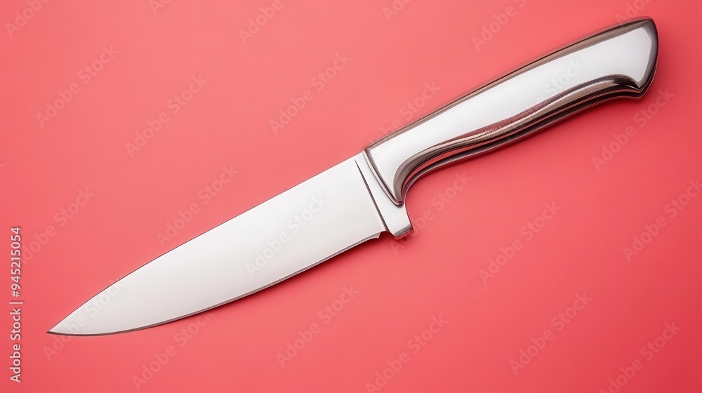 Obraz premium A chrome effect kitchen knife with a polished blade and modern handle, chrome effect, kitchen knife, polished