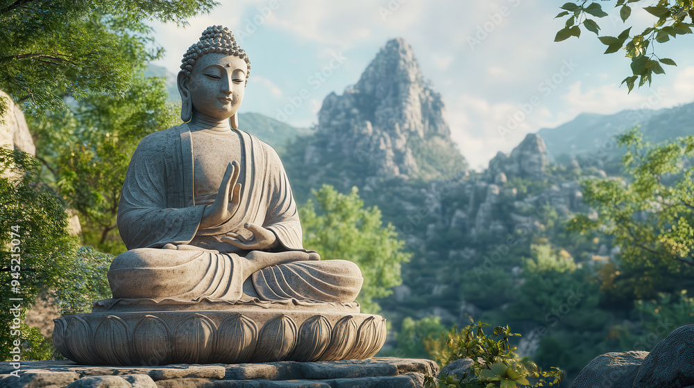 Fototapeta premium budha statue tranquil peaceful meditation beautiful scenery background