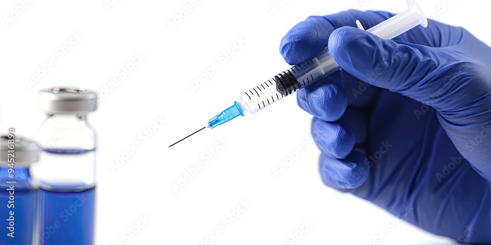 Syringe in a Gloved Hand and Vaccine Vials Syringe in a Gloved Hand and Vaccine Vials