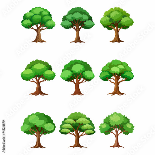 Trees Set Vector Cartoon Illustration