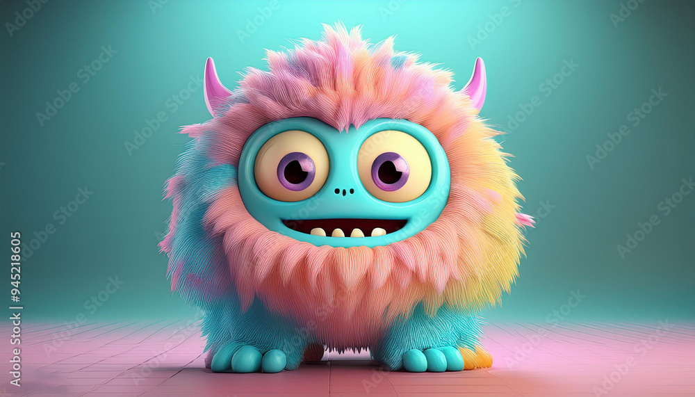 Fototapeta premium 3d render monster with pastel colors and creative space; concept art