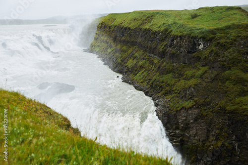 Closeup of falling water in Iceland