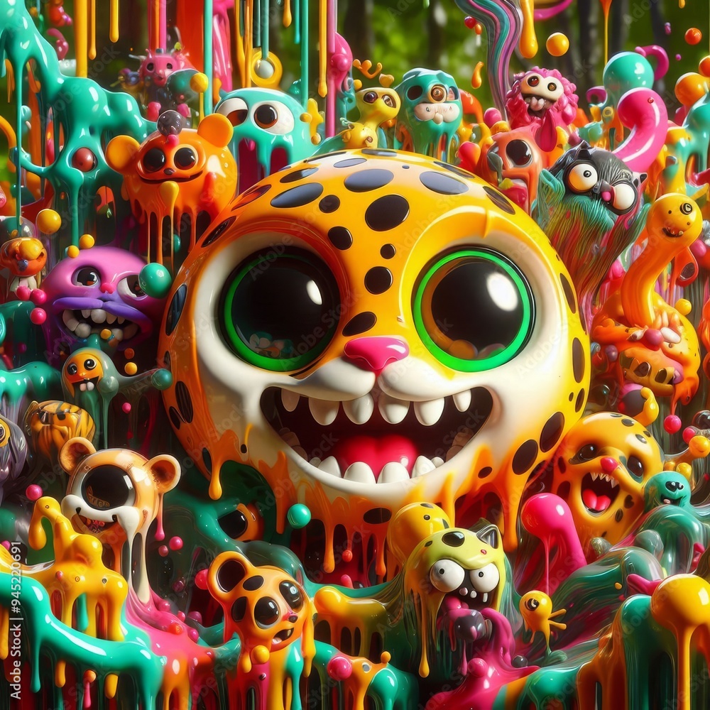 An explosion of vibrant colors and whimsical creatures captures the imagination in this lively and playful fantasy world full of joy. An explosion of vibrant colors and whimsical creatures captures the imagination in this lively and playful fantasy world full of joy.