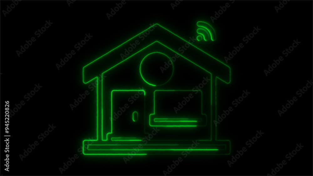 Neon Smart Home Icon, Glowing House with Wi-Fi Signal, Futuristic Digital Home, Cyber Neon House Technology, Connected Home with Neon Wireless Signal Neon Smart Home Icon, Glowing House with Wi-Fi Signal, Futuristic Digital Home, Cyber Neon House Technology, Connected Home with Neon Wireless Signal