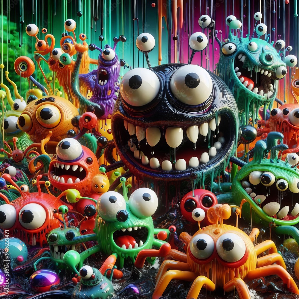 A Whimsical Gathering of Colorful Monsters in an Otherworldly Realm Brimming with Laughter and Imagination Amidst Vivid Hues and Shapes A Whimsical Gathering of Colorful Monsters in an Otherworldly Realm Brimming with Laughter and Imagination Amidst Vivid Hues and Shapes