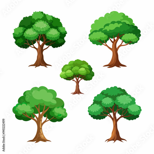 Trees Set Vector Cartoon Illustration