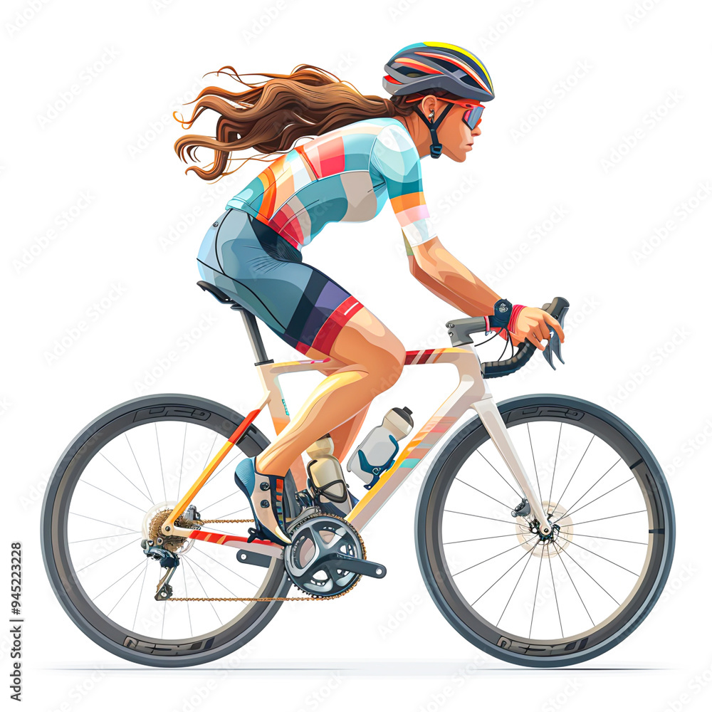 Active Lifestyle - Woman Riding Bicycle in Athletic Gear, Realistic Illustration on White Background Active Lifestyle - Woman Riding Bicycle in Athletic Gear, Realistic Illustration on White Background