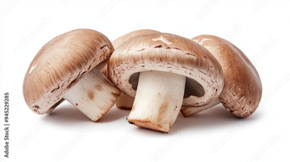 Fototapeta premium A cluster of fresh brown mushrooms on a white background.