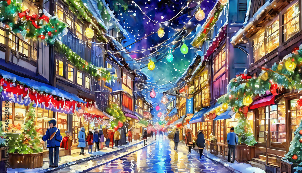 Naklejka premium イルミネーションが輝く商店街 04