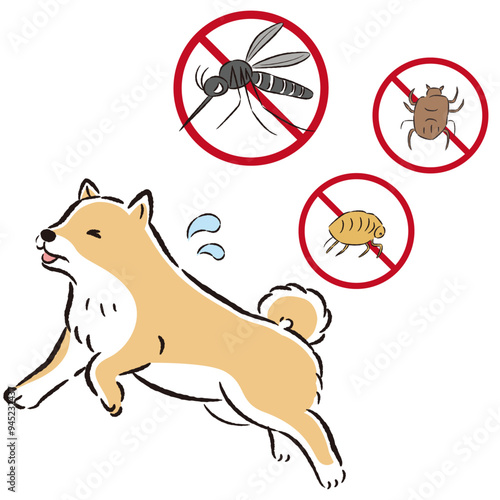 犬と害虫（蚊、ノミ、ダニ）のイラストセット