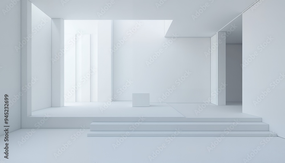 A minimalist interior space with soft lighting and geometric shapes. A minimalist interior space with soft lighting and geometric shapes.