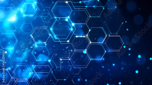 Abstract background with blue hexagons of technological elements