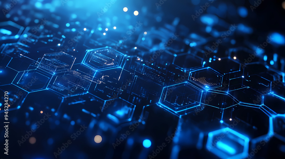 Abstract background with blue hexagons of technological elements