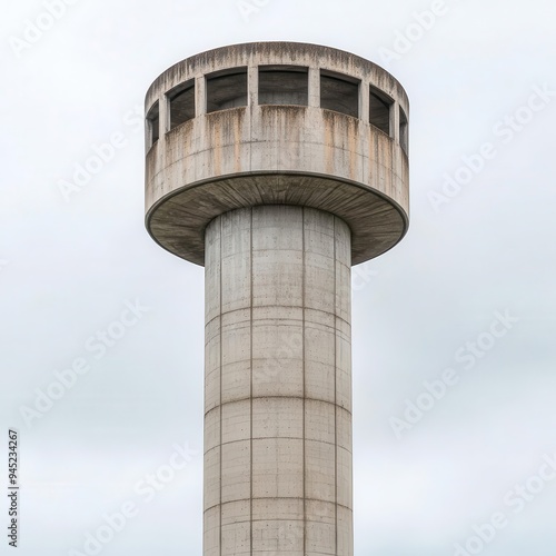 A brutalist water tower with a utilitarian design and exposed concrete surfaces, Neo Brutalism, water tower, utilitarian