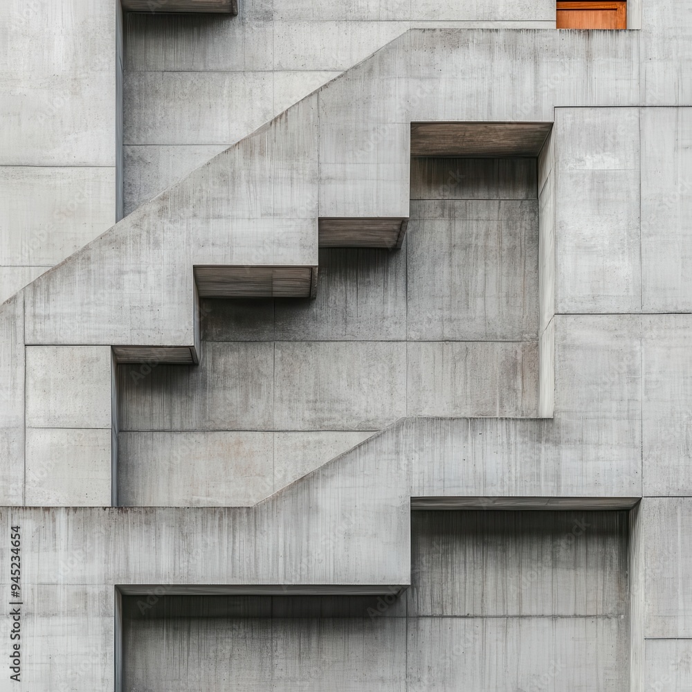 Obraz premium A concrete facade with bold, angular cutouts, showcasing the rough texture of the material, Neo Brutalism, concrete, texture