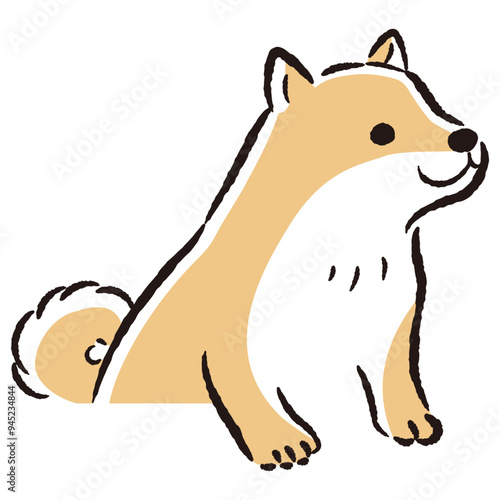 ひょこっと覗いている犬の手描きイラスト