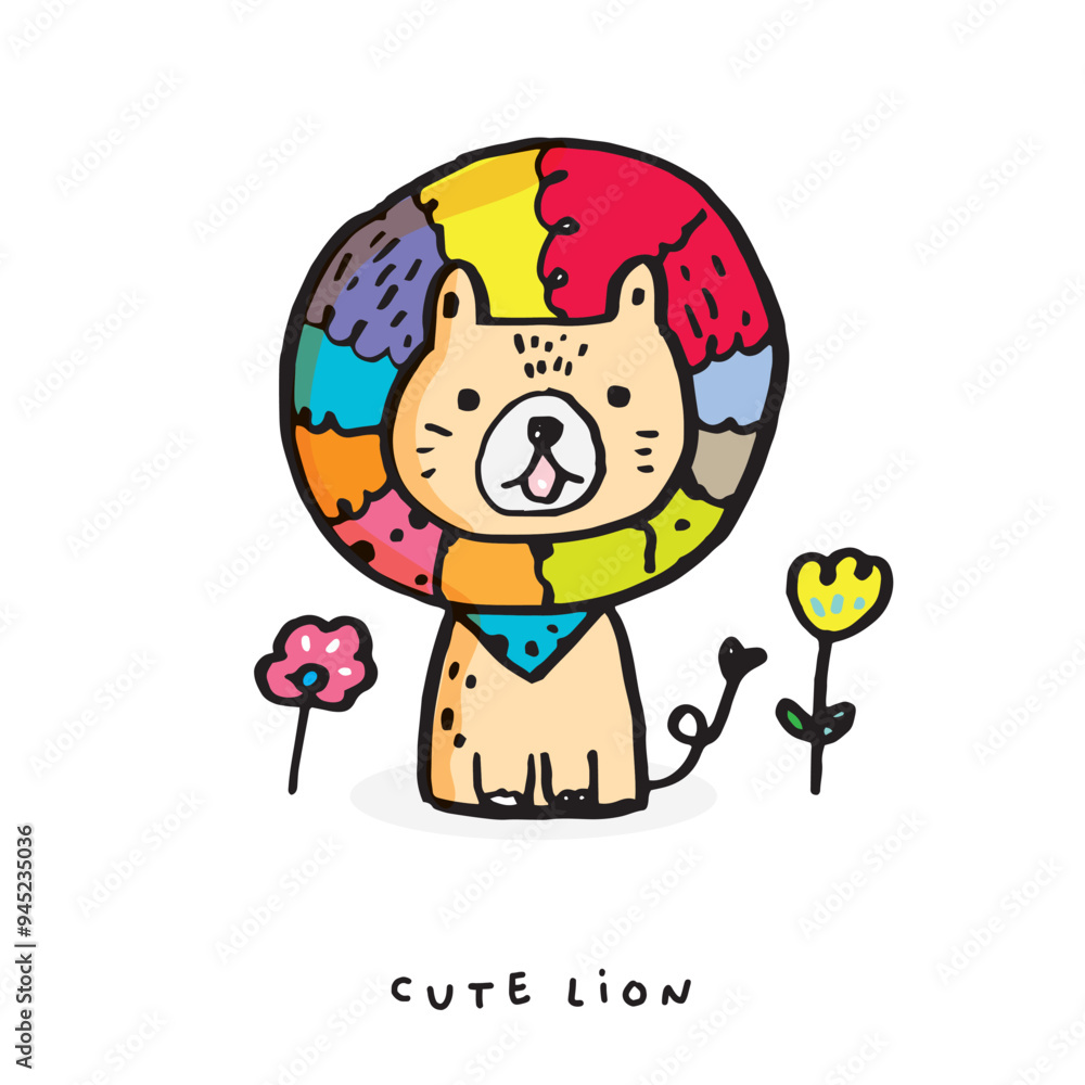 Hand drawing doodle cute lion vector illustration for t-shirt ,card, poster design for kids. Vector illustration design for fashion fabrics, textile graphics, prints, Cute lion cartoon Hand drawing doodle cute lion vector illustration for t-shirt ,card, poster design for kids. Vector illustration design for fashion fabrics, textile graphics, prints, Cute lion cartoon