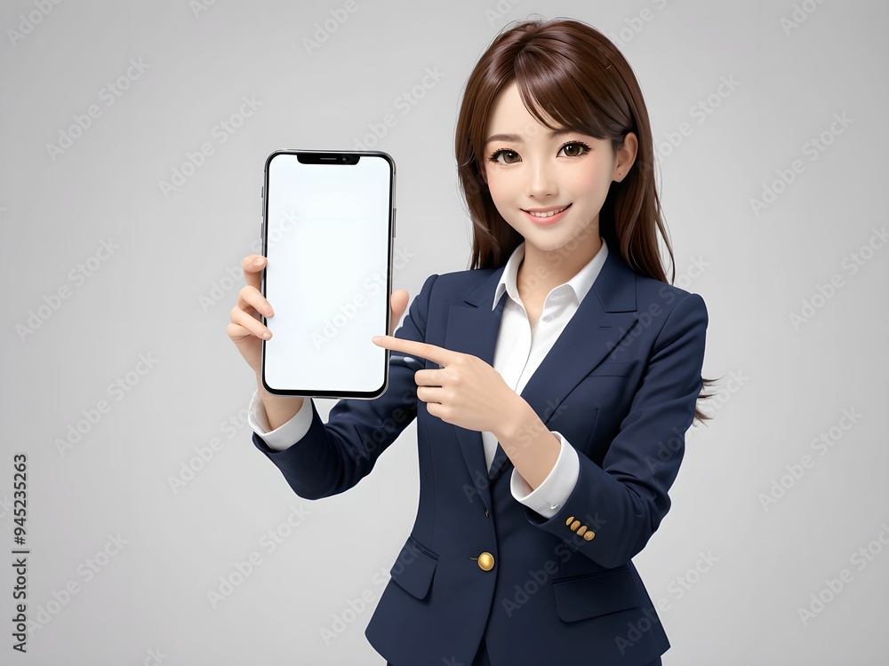 Businesswoman Smiling with Blank Screen Phone Businesswoman Smiling with Blank Screen Phone